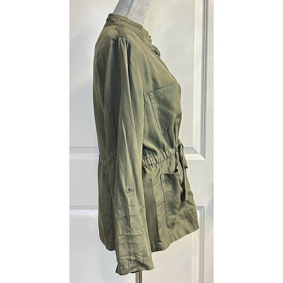 Social Standard 100% Tencel Round Neck Snap Button Shacket Utility Drawstring M - Picture 5 of 8